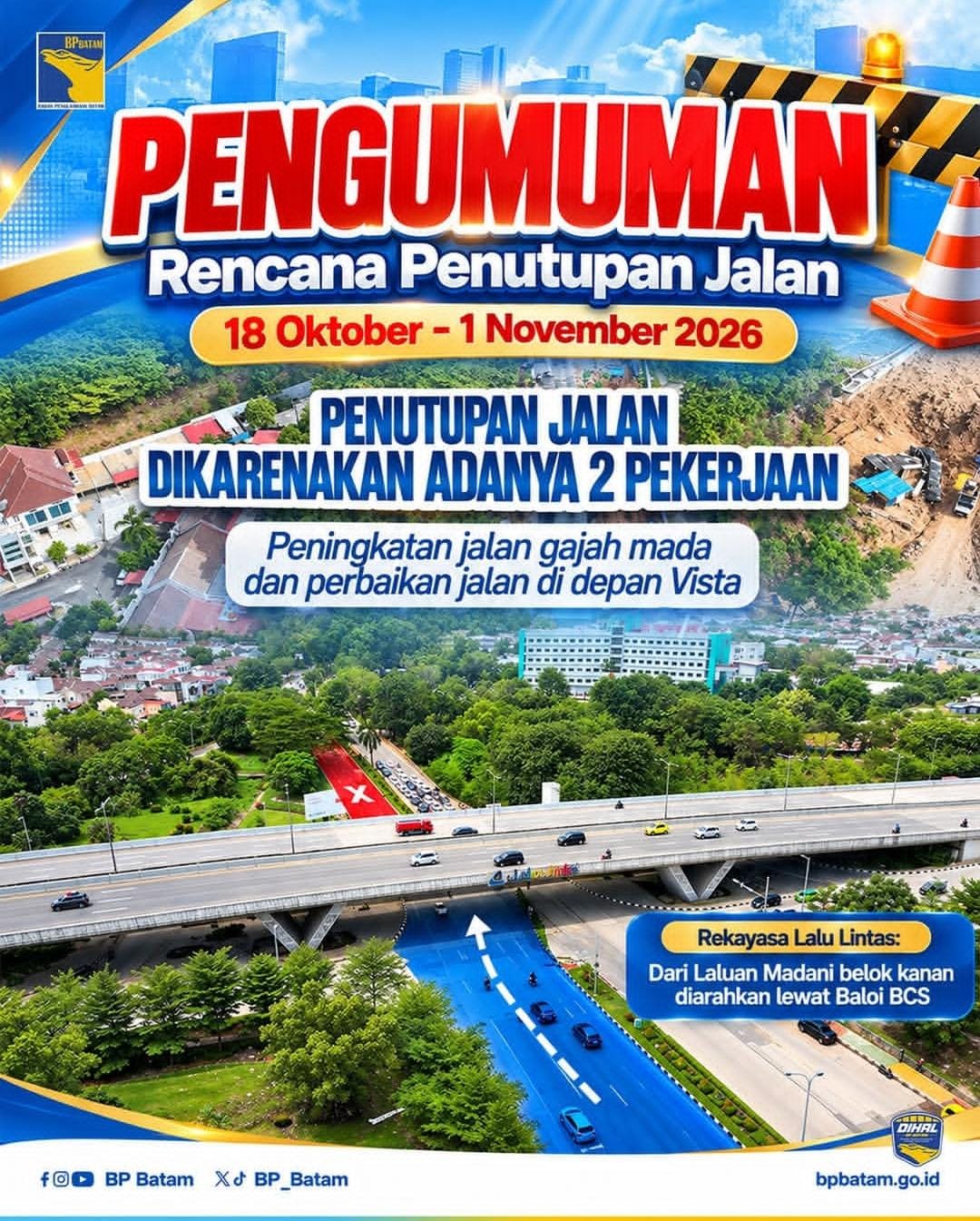 Jalan Gajah Mada dan Depan Hotel Vista Ditutup, BP Batam Lakukan Pemasangan Box Culvert